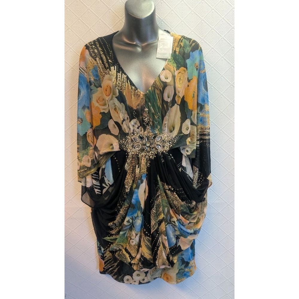 NWT Alberto Makali 8 Layered Embellished Dress W/Kimono Sleeve